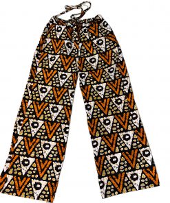 Pantalon africain femme noir, orange et blanc – Motifs géométriques modernes