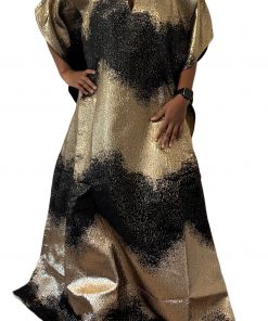 Robe africaine dorée et noire – Tenue élégante et moderne pour femme