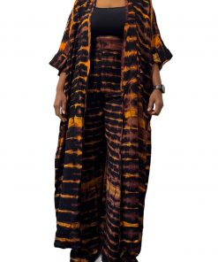 Ensemble africain femme noir et orange – Kimono long chic et moderne